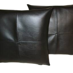 "2 Black Check Faux Leather Cushion Covers 16"" 18"" 20" - thumbnail 2