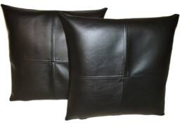 "2 Black Check Faux Leather Cushion Covers 16"" 18"" 20" - thumbnail 1