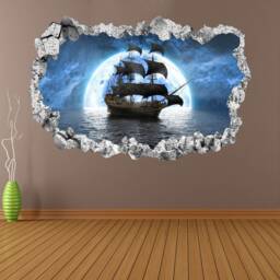 Pirate Sailing Ship Moon Wall Decal Sticker Mural Poster Print Art Home Office Decor - thumbnail 2
