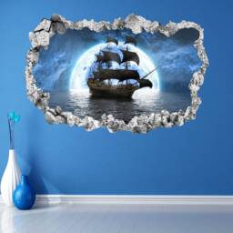 Pirate Sailing Ship Moon Wall Decal Sticker Mural Poster Print Art Home Office Decor - thumbnail 3
