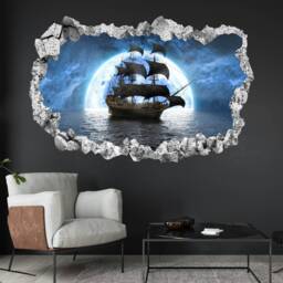 Pirate Sailing Ship Moon Wall Decal Sticker Mural Poster Print Art Home Office Decor - thumbnail 1