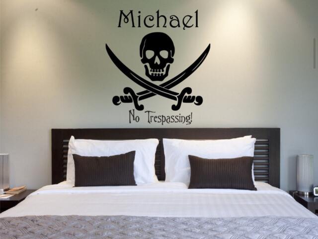 Pirate Name Large Wall Decal - Personalized Vinyl Skull Teen & Kids Decor Pirate Child060 - image 1