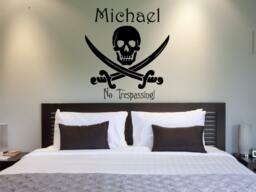 Pirate Name Large Wall Decal - Personalized Vinyl Skull Teen & Kids Decor Pirate Child060 - thumbnail 1