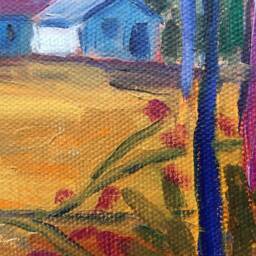 Autumn At The Farm, Tree Painting, Farm Fall Colors, , Modern Original Mini Oil 5x5 - thumbnail 3