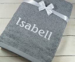Embroidered Bath Towel With Name 140231 - 70 X 140 cm Grey 500 G/M2 Personalized Gift Idea