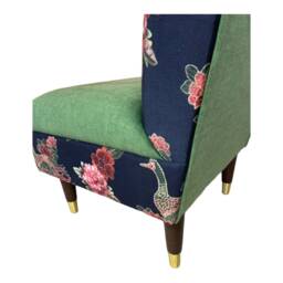 Peacock Fabric Bedroom Chair Green Seat, Solid Wood Legs - thumbnail 4