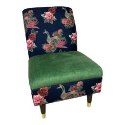 Peacock Fabric Bedroom Chair Green Seat, Solid Wood Legs - thumbnail 1