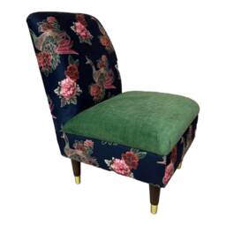 Peacock Fabric Bedroom Chair Green Seat, Solid Wood Legs - thumbnail 2