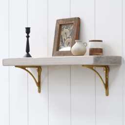 Shabby Chic Shelf With Solid Brass Brackets Handmade Rustic Wall Decor