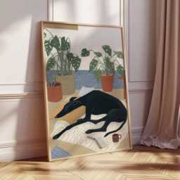 Greyhound Dog Art Print, Minimalist Pet Portrait Wall Decor, Modern Living Room Poster - thumbnail 2