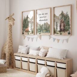 Adventure Nursery Wall Art, Mountain Room, Forest Prints, You Are Our Greatest Adventure, Baby Boy Nursery, Watercolour, Bear, Fox - thumbnail 2