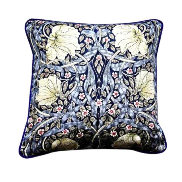 William Morris, Pimpernel, Arts & Crafts, Blue, Cream Red Floral Linen Cushion Cover, Throw Pillow Home Decor - image 1