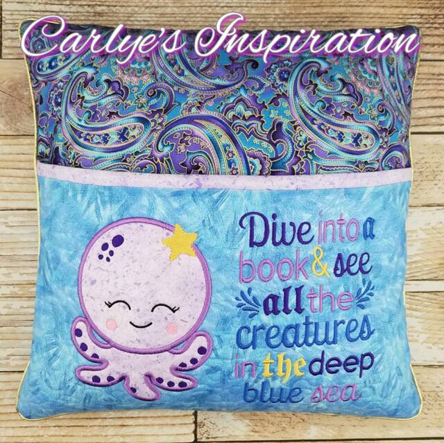 Deep Blue Sea Bundle Storybook Pillow Designs - 5x7 Design Includes 2 Digital Designs Girl Octopus Applique Animal Nautical - image 1