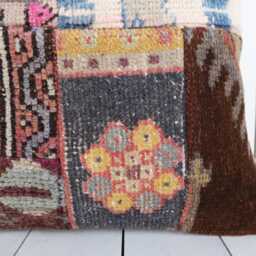 Vintage Turkish Kilim Pillow Cover Bohemian Patchwork Cushion - 16x16 - thumbnail 2