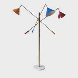Mid Century Modern Brass Floor Lamp, Adjustable Cone Shades & Marble Base - thumbnail 1