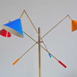Mid Century Modern Brass Floor Lamp, Adjustable Cone Shades & Marble Base - thumbnail 3