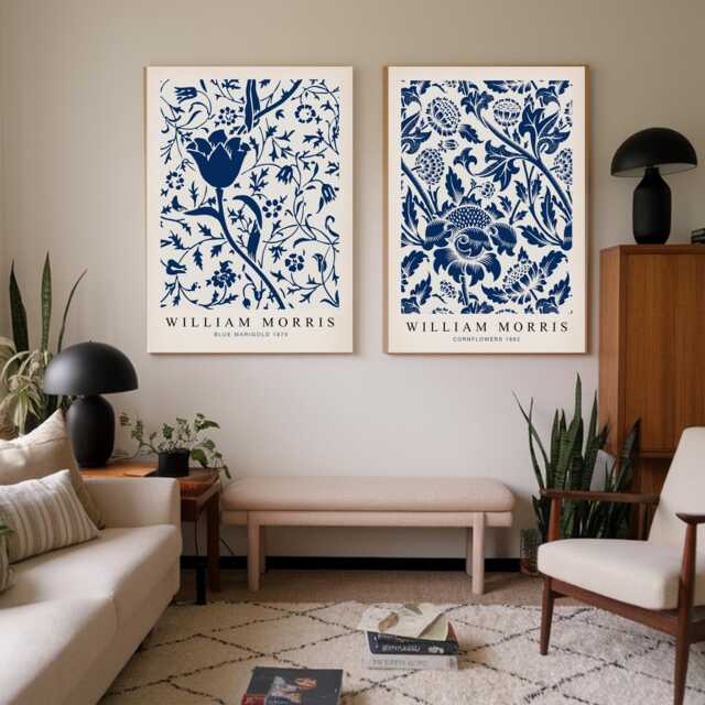 Set Of Two William Morris Blue Floral Prints, Vintage Botanical Wall Art, Flower Print Set, Exhibition Print, Textiles - image 1