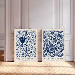 Set Of Two William Morris Blue Floral Prints, Vintage Botanical Wall Art, Flower Print Set, Exhibition Print, Textiles - thumbnail 2