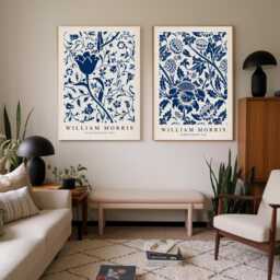 Set Of Two William Morris Blue Floral Prints, Vintage Botanical Wall Art, Flower Print Set, Exhibition Print, Textiles - thumbnail 1