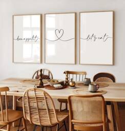 Bon Appetit Lets Eat Kitchen Prints, Set Of 3, Home Neutral Dining Room Print, Food Wall Art, Modern Decor, A3 - thumbnail 1