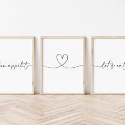 Bon Appetit Lets Eat Kitchen Prints, Set Of 3, Home Neutral Dining Room Print, Food Wall Art, Modern Decor, A3 - thumbnail 2