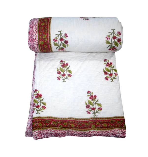 Hand Block Print Indian Cotton Quilt Reversible Floral Bedding Quilt - image 1