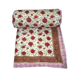 Hand Block Print Indian Cotton Quilt Reversible Floral Bedding Quilt - thumbnail 3