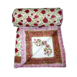 Hand Block Print Indian Cotton Quilt Reversible Floral Bedding Quilt - thumbnail 2
