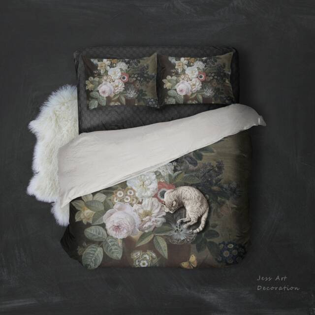 Floral Oil Painting Duvet Cover Set, Vintage Botanical Bedding - image 1