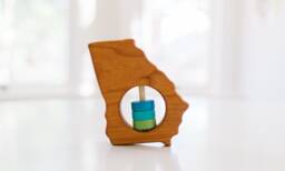 Georgia State Wooden Baby Rattle - Organic Sensory Toy, Custom Colors