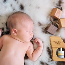 Georgia State Wooden Baby Rattle - Organic Sensory Toy, Custom Colors - thumbnail 3
