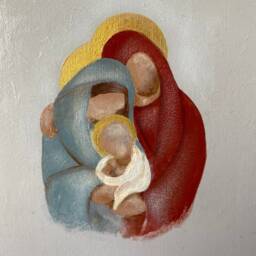 Hand-Painted Holy Family Icon On Wood, Floral Border - Christian Gift - thumbnail 3