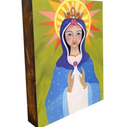 Our Lady Of Knock, Virgin Mary, Queen Ireland, Print Mounted On Wood, Catholic Gift, Religious Icon, Confirmation Art Wood Block - thumbnail 2