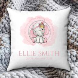 Personalised New Baby Cushion, Gift For Boy, Elephant Gift, Baby Boy Arrival Christening Gift Boys, Baptism Cushion - thumbnail 2