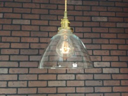 "Industrial Pendant Light -Brass 8"" Clear Glass Cone Shade With Patented ""Huila Electrical Connectors" - thumbnail 1