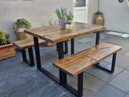 Handmade Exterior Dining Table, Steel Legs, Locally Sourced Timber