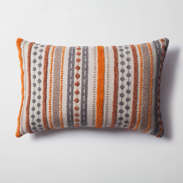 striped Lumbar Pillow Cover Burnt Orange, Terracotta, & Gray Linen - image 1