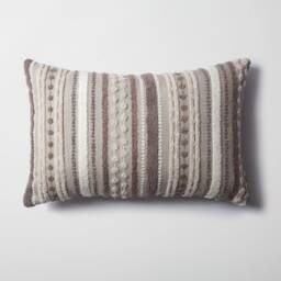 striped Lumbar Pillow Cover Burnt Orange, Terracotta, & Gray Linen - thumbnail 3
