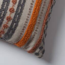 striped Lumbar Pillow Cover Burnt Orange, Terracotta, & Gray Linen - thumbnail 2