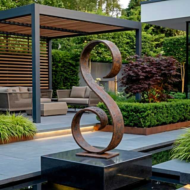 Garden Metal Sculpture Abstract Modern Art, Rustic Patina Finish - image 1