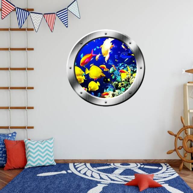 Ocean Fish Porthole Window View Wall Decal Coral Reef Art Po23 - image 1