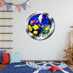 Ocean Fish Porthole Window View Wall Decal Coral Reef Art Po23 - thumbnail 1