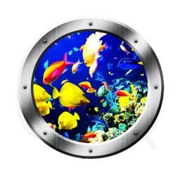 Ocean Fish Porthole Window View Wall Decal Coral Reef Art Po23 - thumbnail 2