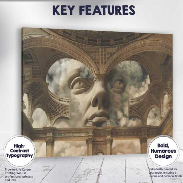 Surreal Classical Stone Face Architectural Fantasy Canvas Wall Art Print Decor Picture Ready To Hang - image 1