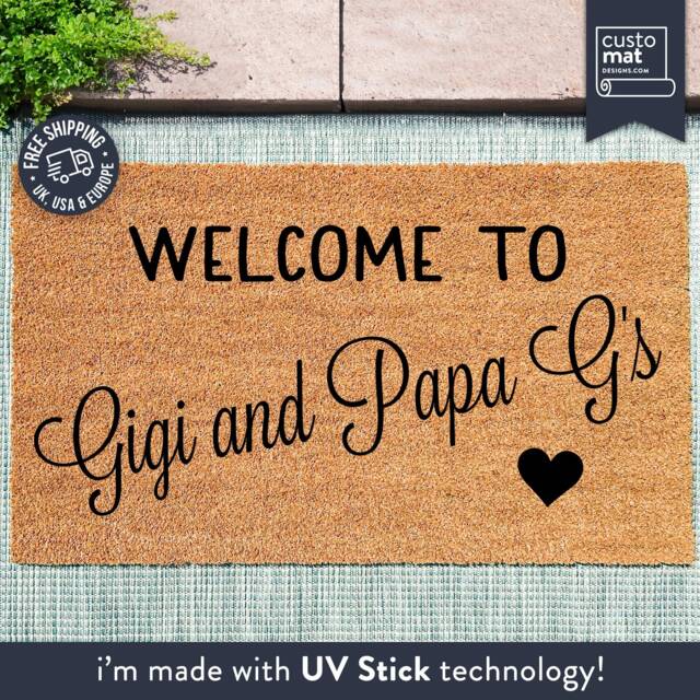Welcome To Gigi & Papa G's Custom Rug - Personalized Grandparent Door Mat Coir Gift Idea - image 1