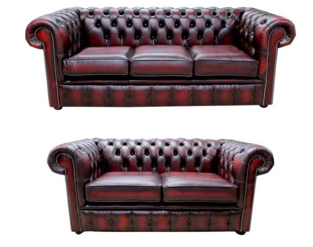 Lounge Sofa Suite 3 + 2 Seater Oxblood Red Real Leather Free Mainland UK Delivery - image 1
