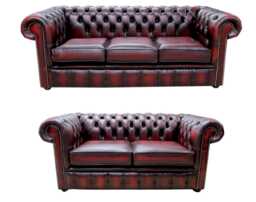 Lounge Sofa Suite 3 + 2 Seater Oxblood Red Real Leather Free Mainland UK Delivery - thumbnail 1