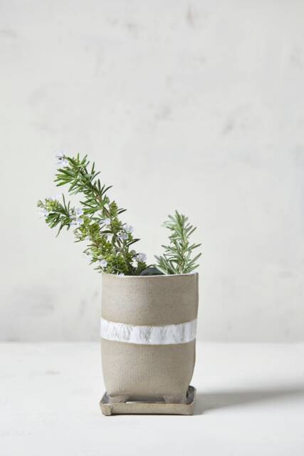 Gray Ceramic Succulent Planter With Saucer Rustic Pottery Decor - image 1