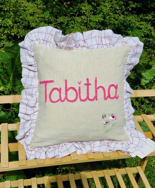 Personalised Floral Embroidered Avery Row Cushion - Baby Name Nursery Decor - image 1