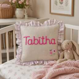 Personalised Floral Embroidered Avery Row Cushion - Baby Name Nursery Decor - thumbnail 2